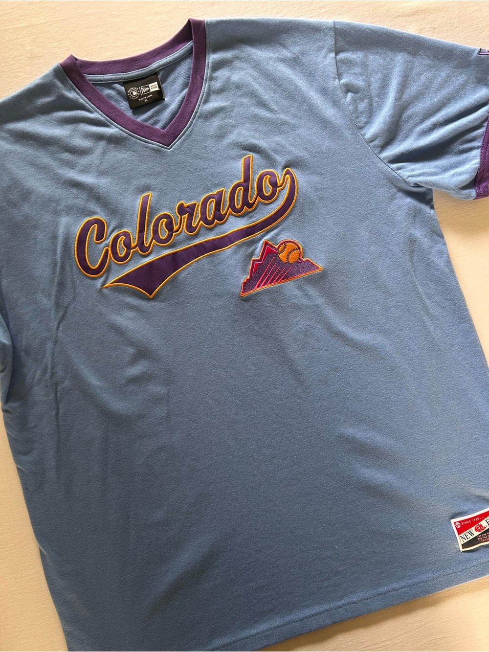 New Era Colorado Rockies Script Jersey Shirt XL Blue Purple MLB